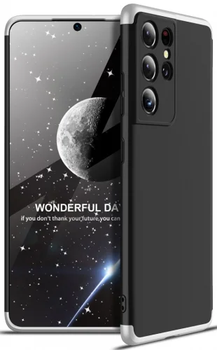 Samsung Galaxy S22 Ultra Kılıf 3 Parçalı 360 Tam Korumalı Rubber AYS Kapak - Gri Siyah