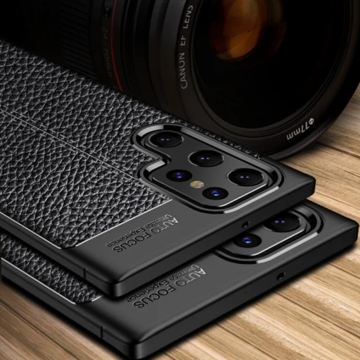 Samsung Galaxy S22 Ultra Kılıf Deri Görünümlü Parmak İzi Bırakmaz Niss Silikon - Siyah