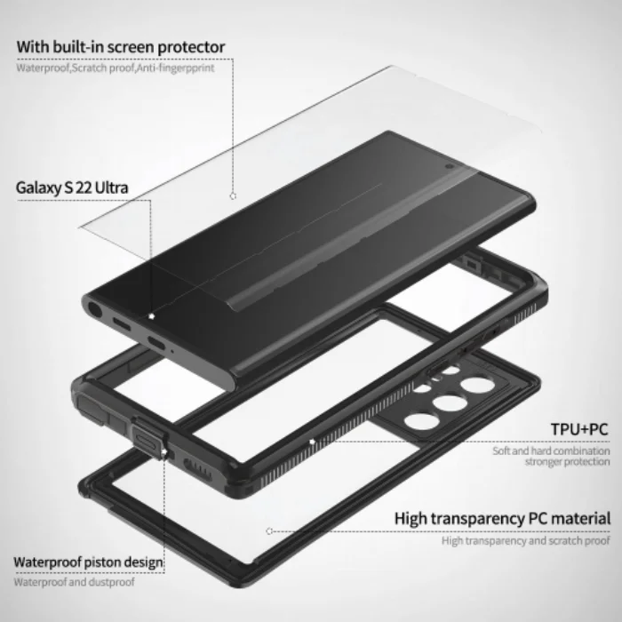 Samsung Galaxy S22 Ultra Kılıf Zore 1-1 Su Geçirmez Kılıf - Siyah