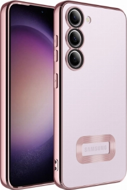 Samsung Galaxy S23 Kılıf Kamera Lens Korumalı Şeffaf Renkli Logo Gösteren Parlak Kapak - Rose Gold