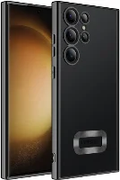 Samsung Galaxy S23 Ultra Kılıf Kamera Lens Korumalı Şeffaf Renkli Logo Gösteren Parlak Kapak - Siyah