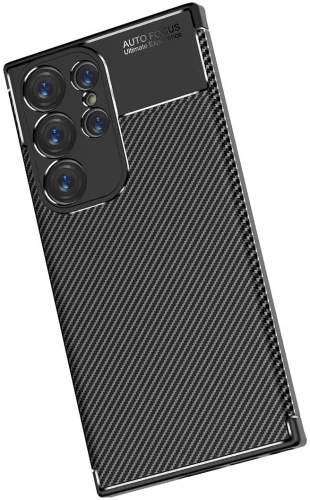 Samsung Galaxy S23 Ultra Kılıf Silikon Parmak İzi Bırakmayan Karbon Soft Negro Kapak - Siyah