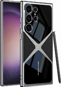 Samsung Galaxy S23 Ultra Kılıf Ultra İnce Kamera Korumalı PC + Deri Arka Yüzey X-Pro Kapak  - Siyah
