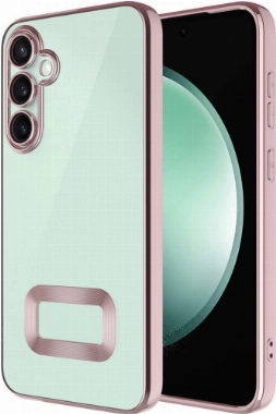 Samsung Galaxy S24 Kılıf Kamera Lens Korumalı Şeffaf Renkli Logo Gösteren Parlak Kapak - Rose Gold