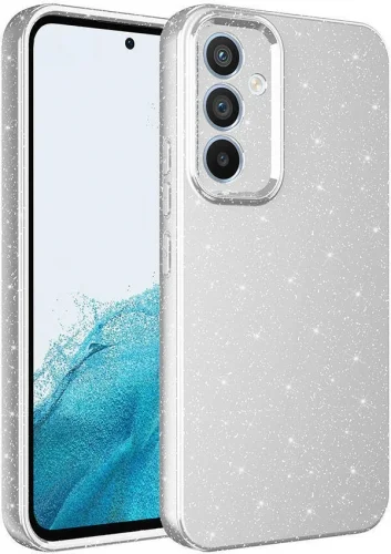 Samsung Galaxy S24 Kılıf Kamera Korumalı Simli Parlak Lüks Silikon Koton Kapak - Gümüş
