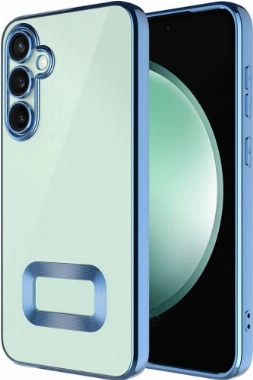 Samsung Galaxy S24 Plus Kılıf Kamera Lens Korumalı Şeffaf Renkli Logo Gösteren Parlak Kapak - Sierra Mavi