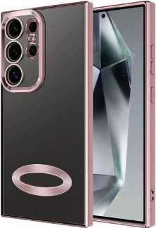 Samsung Galaxy S24 Ultra Kılıf Kamera Lens Korumalı Şeffaf Renkli Logo Gösteren Parlak Kapak - Rose Gold