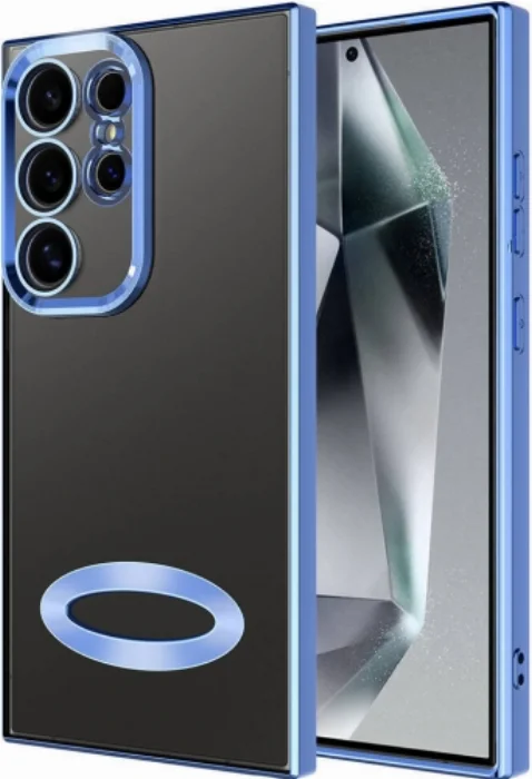 Samsung Galaxy S24 Ultra Kılıf Kamera Korumalı Silikon Logo Açık Omega Kapak - Sierra Mavi