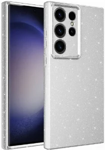 Samsung Galaxy S24 Ultra Kılıf Kamera Korumalı Simli Parlak Lüks Silikon Koton Kapak - Gümüş