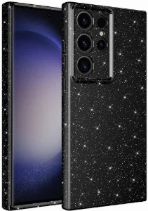 Samsung Galaxy S24 Ultra Kılıf Kamera Korumalı Simli Parlak Lüks Silikon Koton Kapak - Siyah