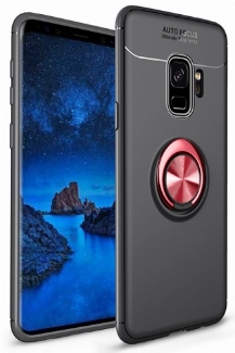 Samsung Galaxy S9 Kılıf Renkli Silikon Yüzüklü Standlı Auto Focus Ravel Kapak - Kırmızı - Siyah