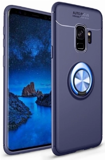 Samsung Galaxy S9 Kılıf Renkli Silikon Yüzüklü Standlı Auto Focus Ravel Kapak - Mavi