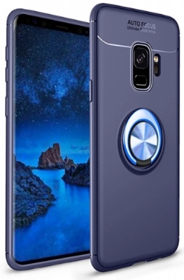 Samsung Galaxy S9 Kılıf Renkli Silikon Yüzüklü Standlı Auto Focus Ravel Kapak - Mavi