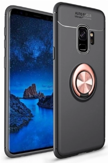 Samsung Galaxy S9 Kılıf Renkli Silikon Yüzüklü Standlı Auto Focus Ravel Kapak - Rose Gold