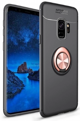 Samsung Galaxy S9 Kılıf Renkli Silikon Yüzüklü Standlı Auto Focus Ravel Kapak - Rose Gold