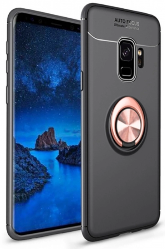 Samsung Galaxy S9 Kılıf Renkli Silikon Yüzüklü Standlı Auto Focus Ravel Kapak - Rose Gold