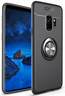 Samsung Galaxy S9 Kılıf Renkli Silikon Yüzüklü Standlı Auto Focus Ravel Kapak - Siyah