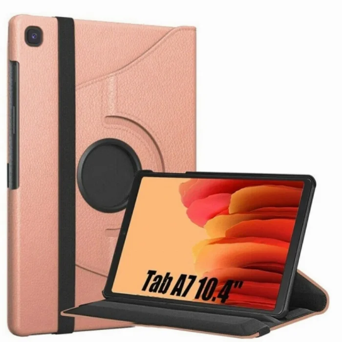 Samsung Galaxy Tab A7 T500 Tablet Kılıfı 360 Derece Dönebilen Standlı Kapak - Rose Gold