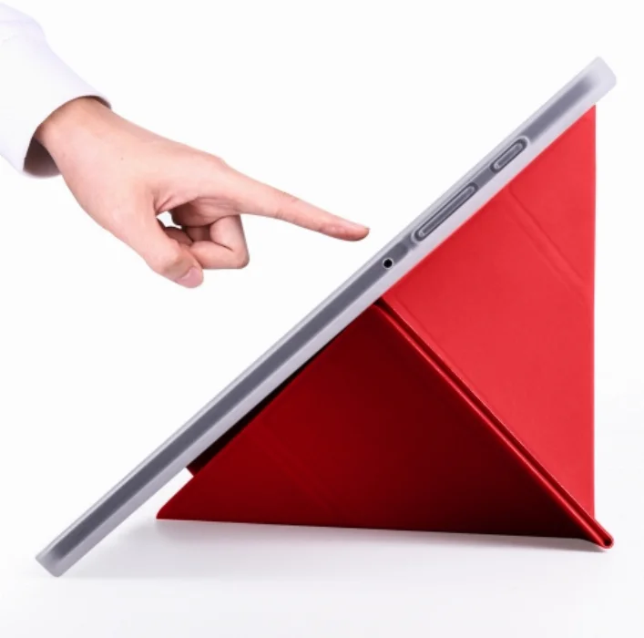 Samsung Galaxy Tab A7 T500 Tablet Kılıfı Standlı Tri Folding Kalemlikli Silikon Smart Cover - Kırmızı