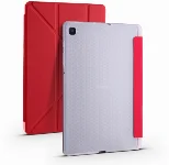 Samsung Galaxy Tab A7 T500 Tablet Kılıfı Standlı Tri Folding Kalemlikli Silikon Smart Cover - Kırmızı