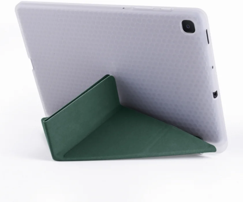 Samsung Galaxy Tab A7 T500 Tablet Kılıfı Standlı Tri Folding Kalemlikli Silikon Smart Cover - Koyu Yeşil
