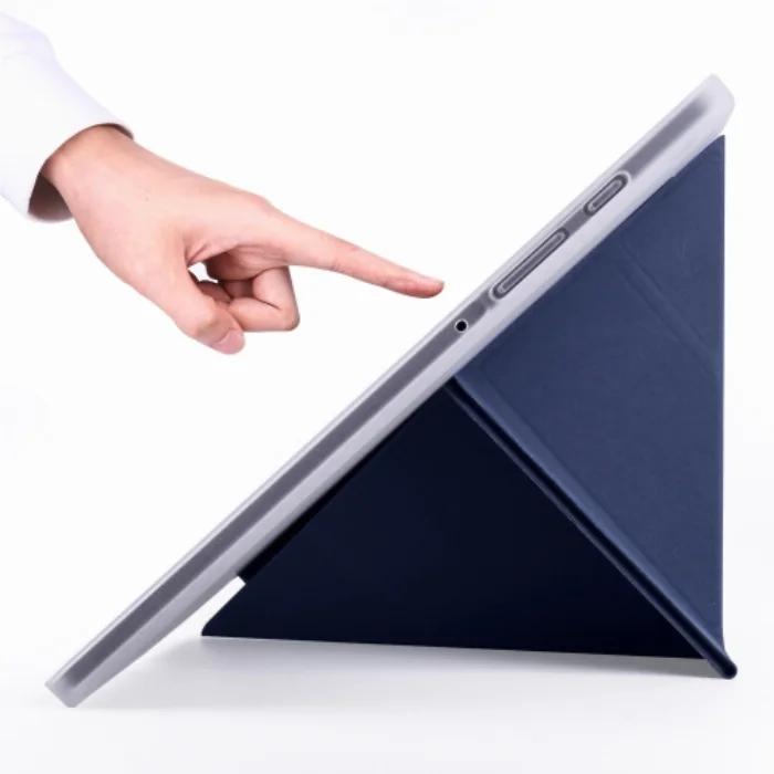 Samsung Galaxy Tab A7 T500 Tablet Kılıfı Standlı Tri Folding Kalemlikli Silikon Smart Cover - Lacivert