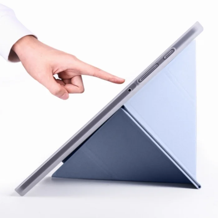 Samsung Galaxy Tab A7 T500 Tablet Kılıfı Standlı Tri Folding Kalemlikli Silikon Smart Cover - Mavi