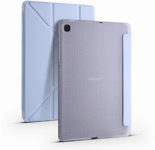 Samsung Galaxy Tab A7 T500 Tablet Kılıfı Standlı Tri Folding Kalemlikli Silikon Smart Cover - Mavi