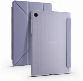 Samsung Galaxy Tab A7 T500 Tablet Kılıfı Standlı Tri Folding Kalemlikli Silikon Smart Cover - Mor