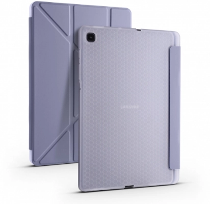 Samsung Galaxy Tab A7 T500 Tablet Kılıfı Standlı Tri Folding Kalemlikli Silikon Smart Cover - Mor