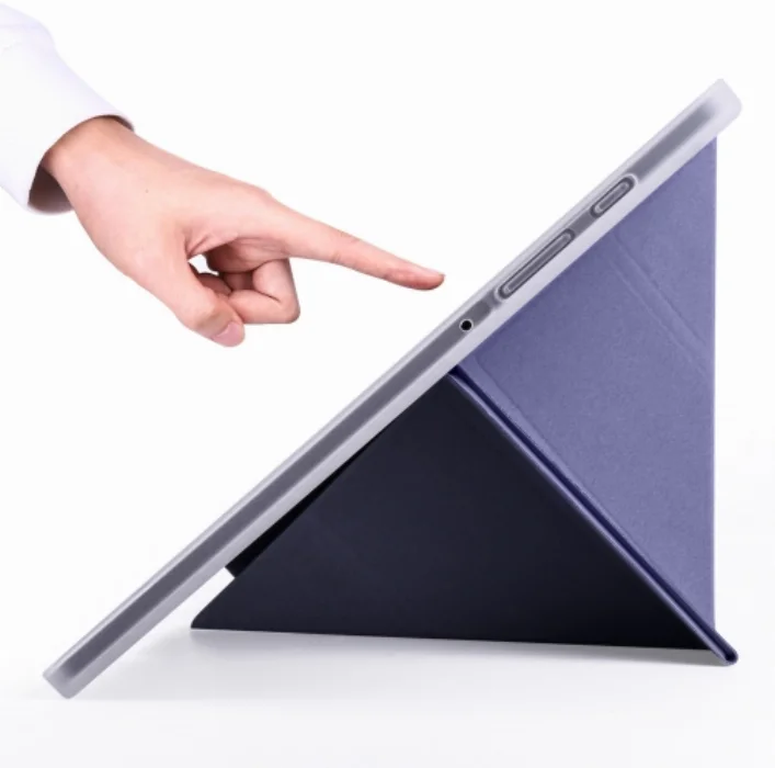 Samsung Galaxy Tab A7 T500 Tablet Kılıfı Standlı Tri Folding Kalemlikli Silikon Smart Cover - Mor