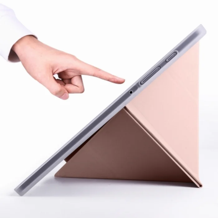 Samsung Galaxy Tab A7 T500 Tablet Kılıfı Standlı Tri Folding Kalemlikli Silikon Smart Cover - Pembe