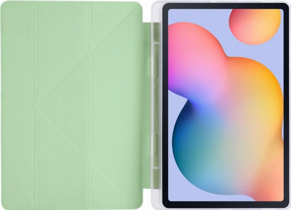 Samsung Galaxy Tab A7 T500 Tablet Kılıfı Standlı Tri Folding Kalemlikli Silikon Smart Cover - Yeşil