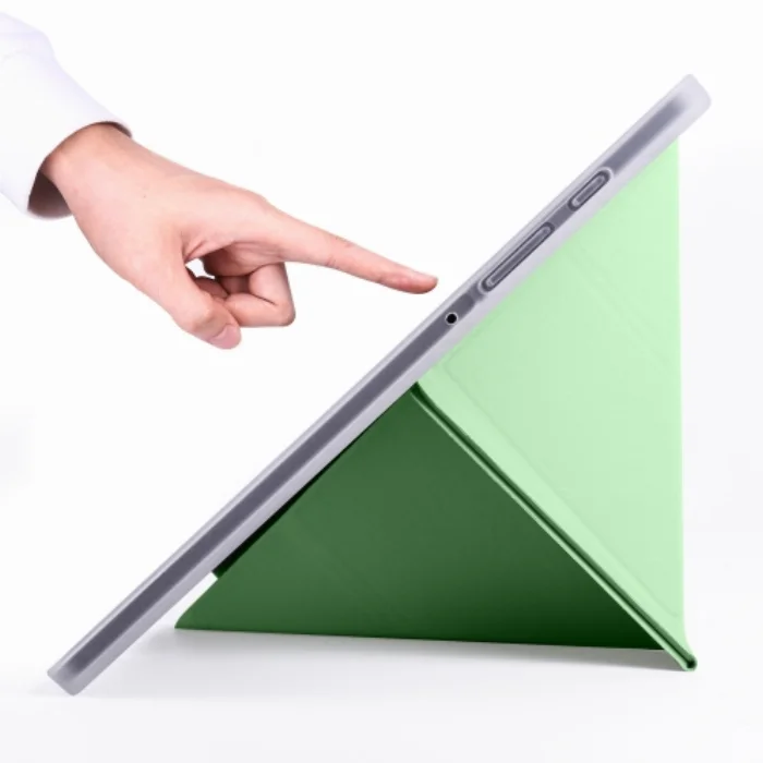Samsung Galaxy Tab A7 T500 Tablet Kılıfı Standlı Tri Folding Kalemlikli Silikon Smart Cover - Yeşil