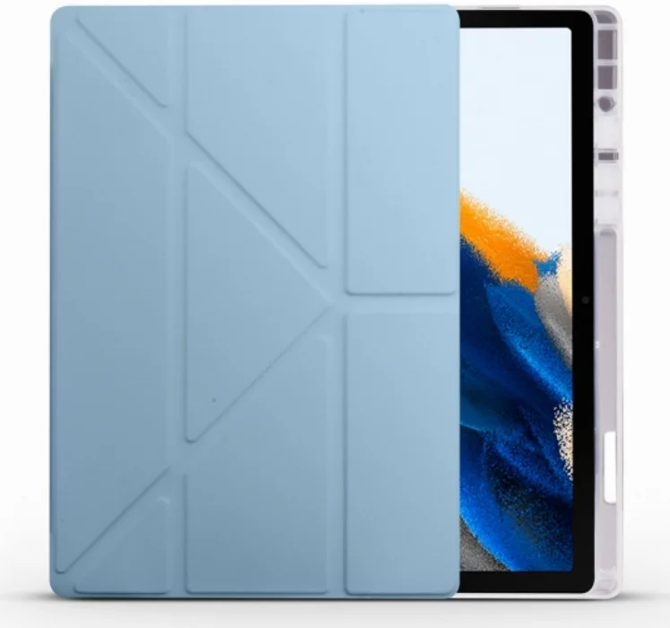Samsung Galaxy Tab A8 10.5 SM-X200 Tablet Kılıfı Standlı Tri Folding Kalemlikli Silikon Smart Cover - Mavi