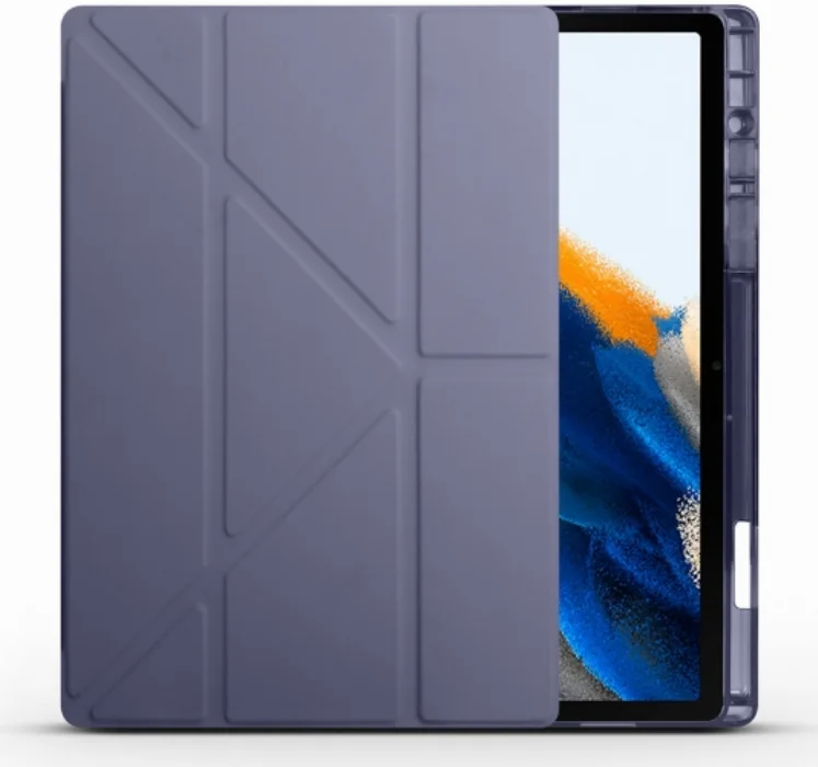 Samsung Galaxy Tab A8 10.5 SM-X200 Tablet Kılıfı Standlı Tri Folding Kalemlikli Silikon Smart Cover - Mor