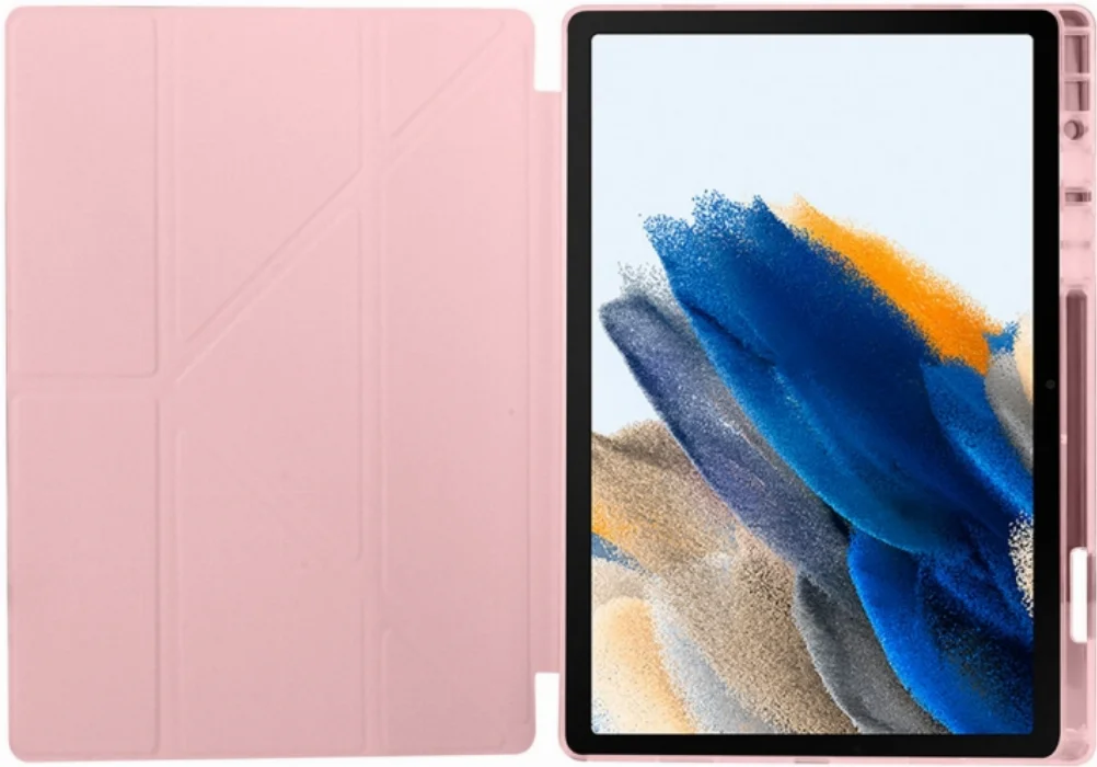 Samsung Galaxy Tab A8 10.5 SM-X200 Tablet Kılıfı Standlı Tri Folding Kalemlikli Silikon Smart Cover - Pembe
