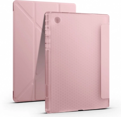 Samsung Galaxy Tab A8 10.5 SM-X200 Tablet Kılıfı Standlı Tri Folding Kalemlikli Silikon Smart Cover - Pembe