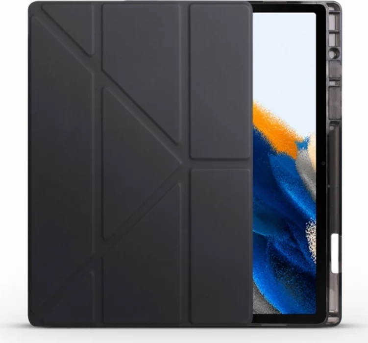 Samsung Galaxy Tab A8 10.5 SM-X200 Tablet Kılıfı Standlı Tri Folding Kalemlikli Silikon Smart Cover - Siyah