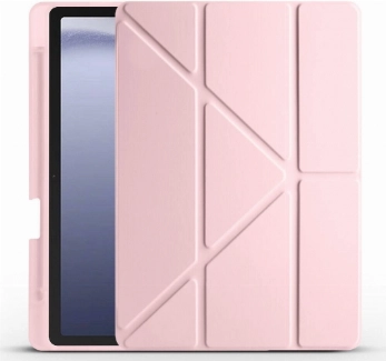 Samsung Galaxy Tab A9 Plus Tablet Kılıfı Standlı Tri Folding Kalemlikli Silikon Smart Cover - Rose Gold