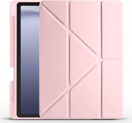 Samsung Galaxy Tab A9 Plus Tablet Kılıfı Standlı Tri Folding Kalemlikli Silikon Smart Cover - Rose Gold