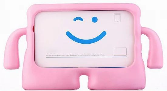 Samsung Galaxy Tab E SM-T560 Kılıf Çocuklar İçin Standlı Eğlenceli Korumalı Silikon Tablet Kılıfı - Açık Pembe
