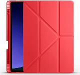 Samsung Galaxy Tab S10  Kılıf Standlı Tri Folding Kalemlikli Silikon Smart Cover - Kırmızı