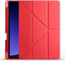 Samsung Galaxy Tab S10  Kılıf Standlı Tri Folding Kalemlikli Silikon Smart Cover - Kırmızı