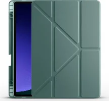 Samsung Galaxy Tab S10  Kılıf Standlı Tri Folding Kalemlikli Silikon Smart Cover - Koyu Yeşil