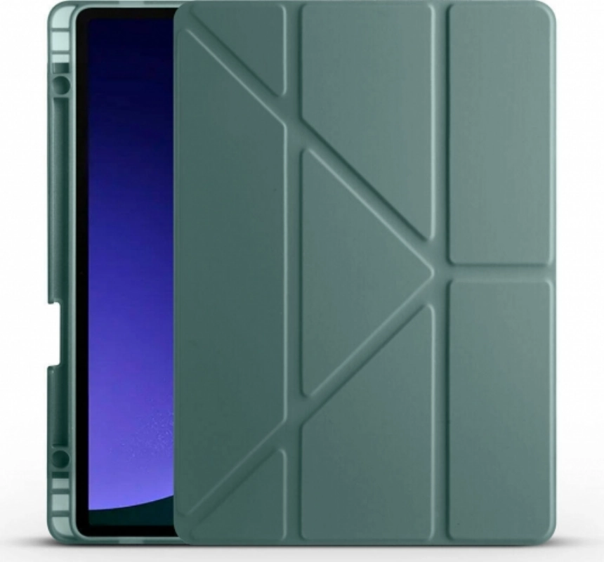 Samsung Galaxy Tab S10  Kılıf Standlı Tri Folding Kalemlikli Silikon Smart Cover - Koyu Yeşil