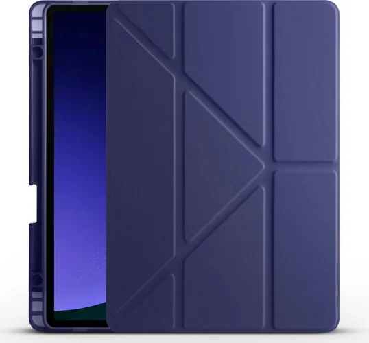 Samsung Galaxy Tab S10  Kılıf Standlı Tri Folding Kalemlikli Silikon Smart Cover - Lacivert