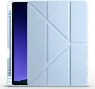 Samsung Galaxy Tab S10  Kılıf Standlı Tri Folding Kalemlikli Silikon Smart Cover - Mavi