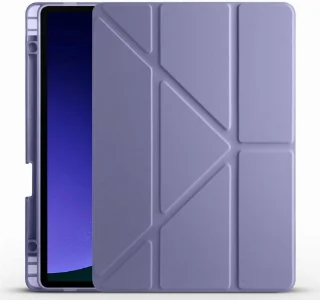 Samsung Galaxy Tab S10  Kılıf Standlı Tri Folding Kalemlikli Silikon Smart Cover - Mor