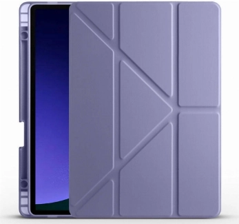 Samsung Galaxy Tab S10  Kılıf Standlı Tri Folding Kalemlikli Silikon Smart Cover - Mor